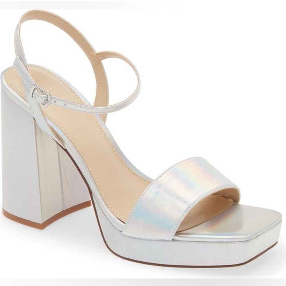 Open Edit Noella Holographic Silver Ankle Strap Platform Sandal 10
